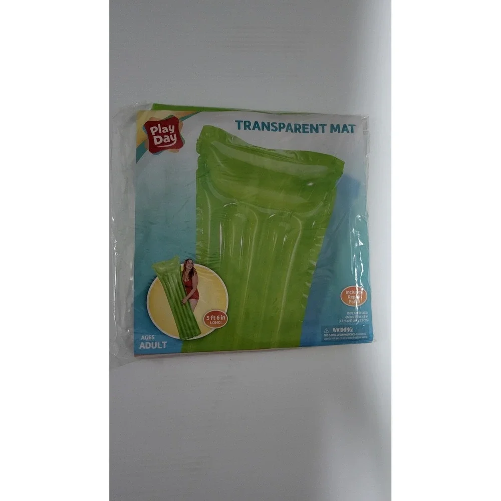 Play Day Transparent Inflatable Pool Float Mat Adult Size 69x33.5